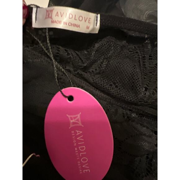 Sexy Black Lace Sheer V-neck Babydoll Chemise Slip Short Nightgown NWT Size M - Picture 8 of 8